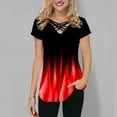 thumbnail image 2 of Womens Fashion Short Sleeve Blouse Printed Gradient V Neck Cross Strap T Shirt Casual Colorful Pullover Shirt Plus Size, 2 of 6