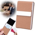 thumbnail image 2 of CoreLiving Business Card Holder with Ultra Slim Design, Premium PU Leather Business Card Case for Men and Women, Pocket Metal Name Card Organizer, Magnetic, Beige, 2 of 8