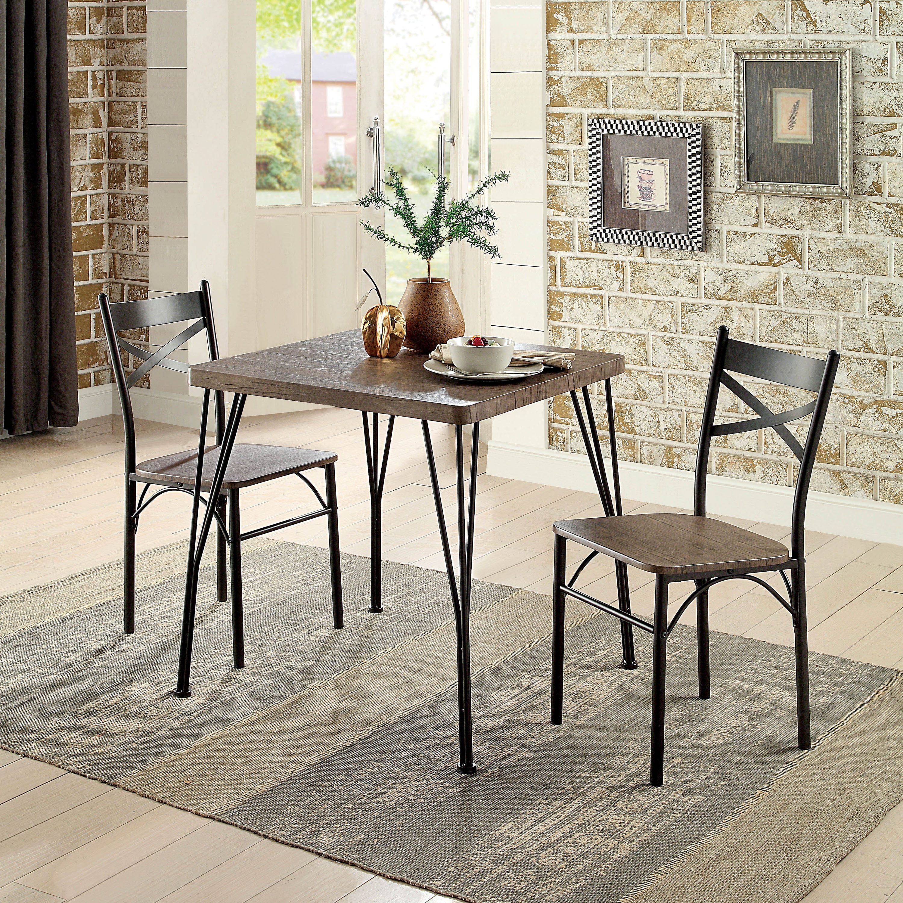 Furniture Of America Palmer Industrial 3 Piece Dining Set Antique Brown Walmart Com Walmart Com