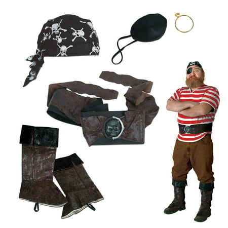 Pirate Set Includes: Boot Toppers, Head Scarf, (Eye Patch, Earring, Belt) Party Accessory (1 count) (1/Pkg), This item is a great value! By Beistle