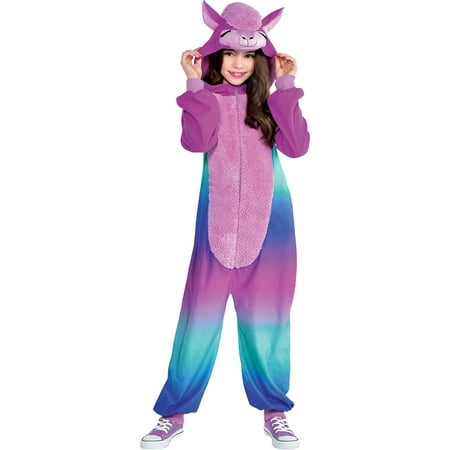 Party City Zipster Purple Llama One-Piece Costume for Children, Size Medium, Includes an Attached Hood with a Llama Face