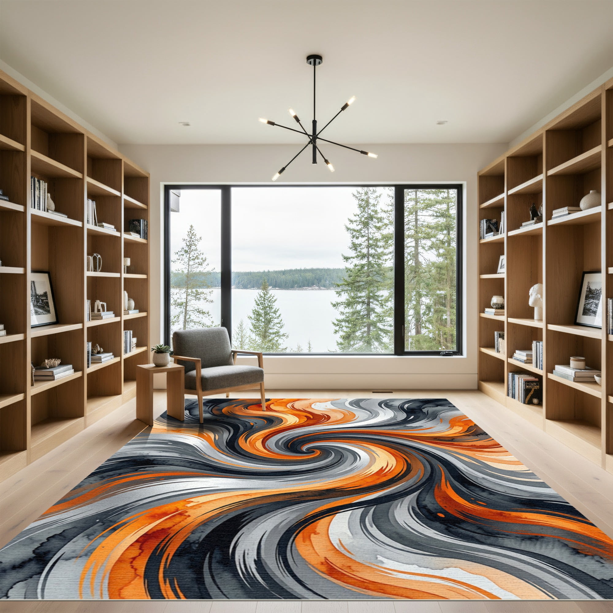 ODIKA 5'x7' Machine Washable Non-Slip Area Rug, Abstract Burnt Orange High Traffic Rug, Orange, 1017427