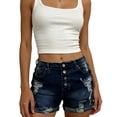 thumbnail image 3 of Jean Shorts for Women Summer Stretch Skinny Denim Shorts Button Streetwear Cuffed Bermuda Shorts with Pockets,Blue,XL, 3 of 5