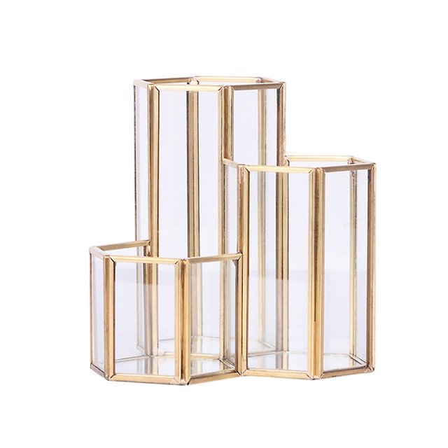 Caja de almacenamiento con forma de florero con tres hexágonos huecos para brochas de maquillaje y bolígrafos con estilo nórdico