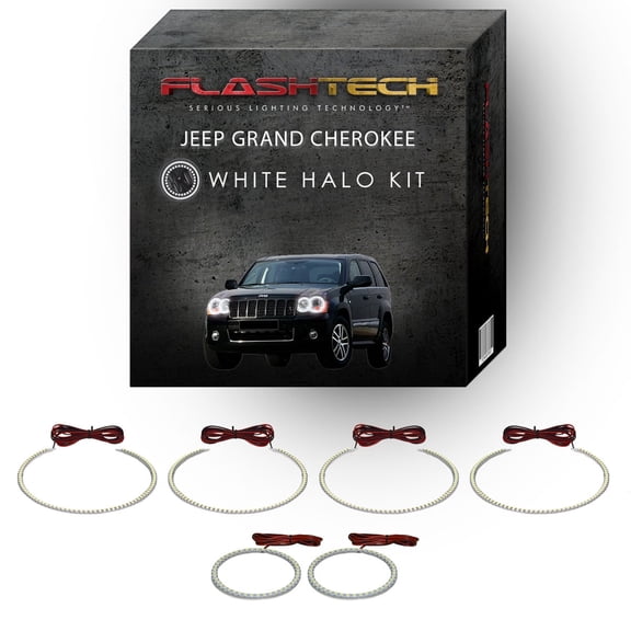 Flashtech White Angel Eye Halo kit for 05-10 Jeep Grand Cherokee Headlight & Fog Lights