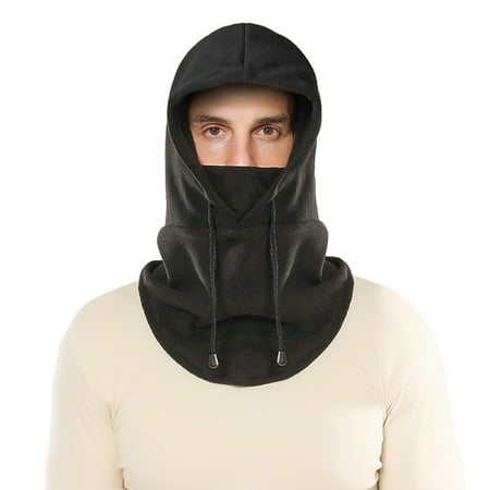 Happydeer Polar Fleece Balaclava Hat Winter Men Women Headgear Solid Color Drawstring Neck Warmer Face Guard Hat Outdoor Sports Unisex Neck Gaiter