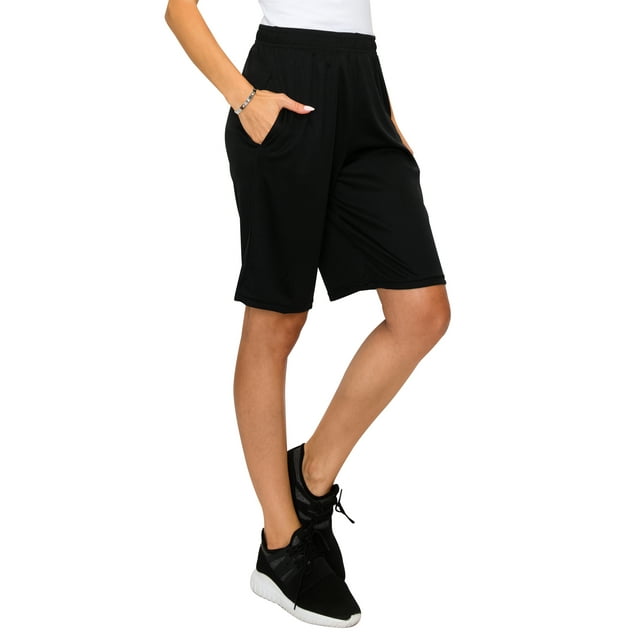 EttelLut Women's Knee Length Stretchy Workout Shorts with Pockets and