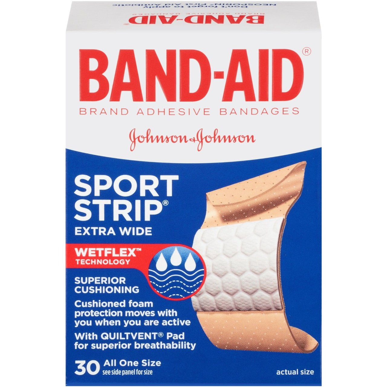 (Price/Pack)Band Aid CushionCare Sport Strip Extra Wide Bandage, 30