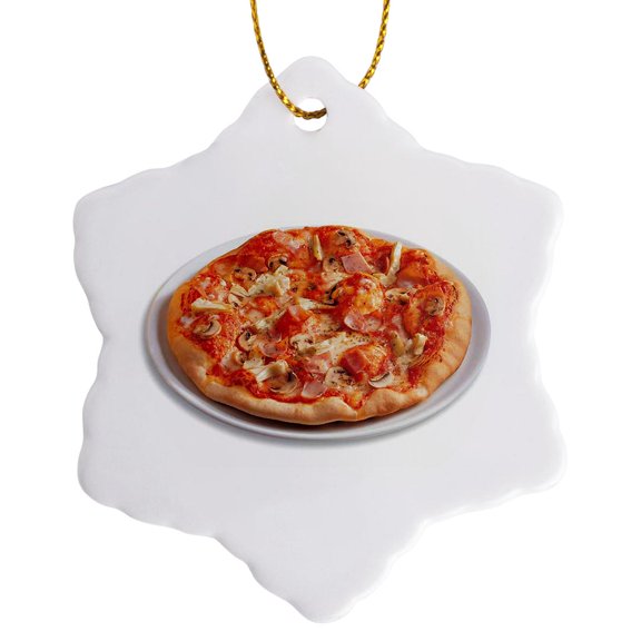 3dRose, Pizza, 3 inch Snowflake Porcelain Ornament