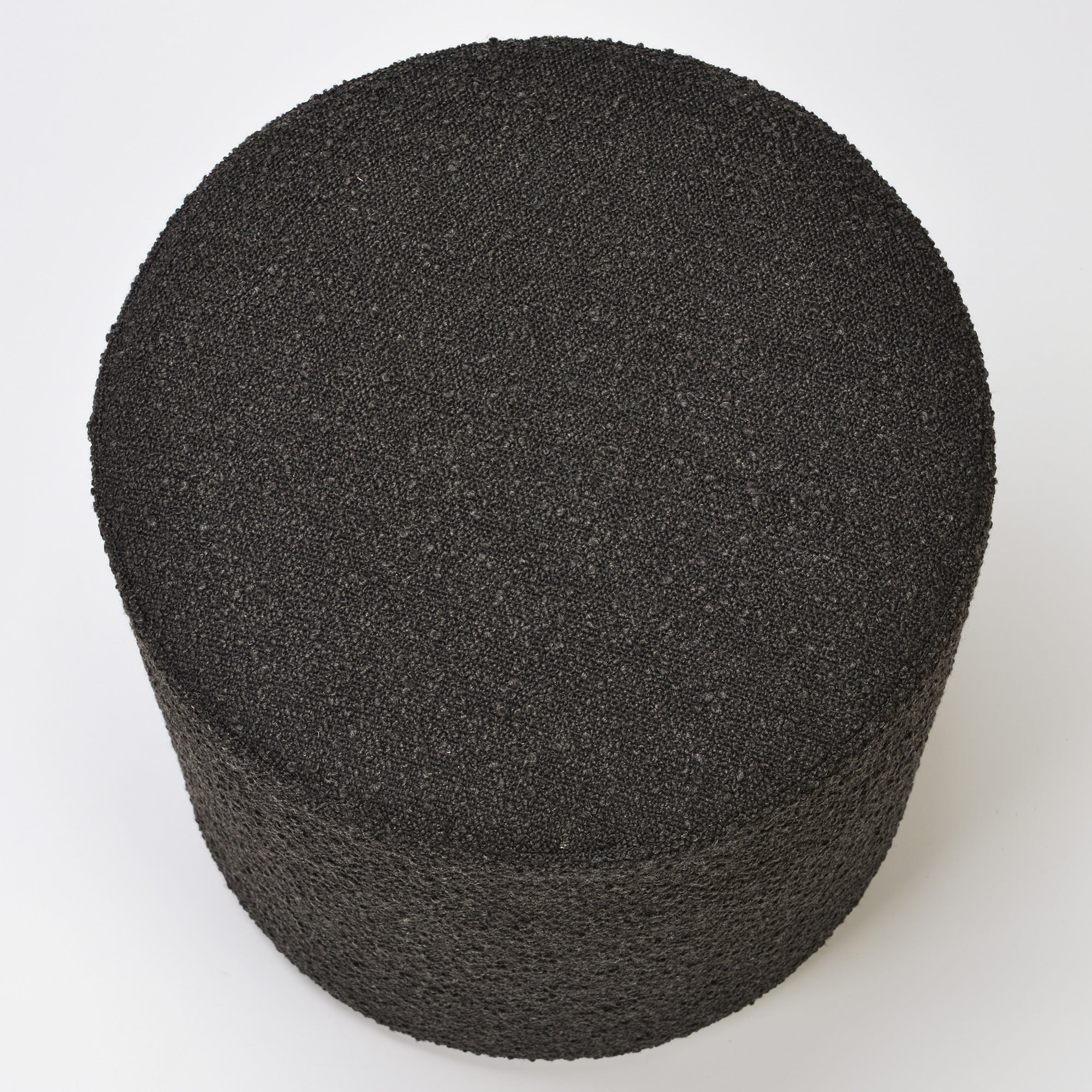 Modern Round Boucle Upholstered Ottoman with Soft Padded Seat, Multi-Functional Sofa Footrest, Side Table, Extra Seating for Living Room, Bedroom, Entryway (Black, 18" D x 18" W x 18.3" H)