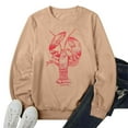 thumbnail image 3 of Arlun Vintage Graphic Crewneck Sweatshirt for Women Large Lobster Sardine Printed Sweatshirts Soft Comfortable Long Sleeve Hoodless Pullover Fall Tops Khaki M, 3 of 3