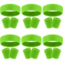 18 Pcs Sweatbands Headband Wristband Set Colorful Striped Terry Cloth Sports Athletic Gym 80s Sweat Headbands Wrist Bands (Green)