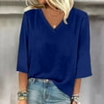 thumbnail image 4 of T-Shirt à Manches Courtes pour Femmes Femmes Liquidation T-Shirt Mélangé pour Femmes T-Shirt Uni Mode Décontracté Col en V Hauts à Manches Trois Quarts, 4 of 4