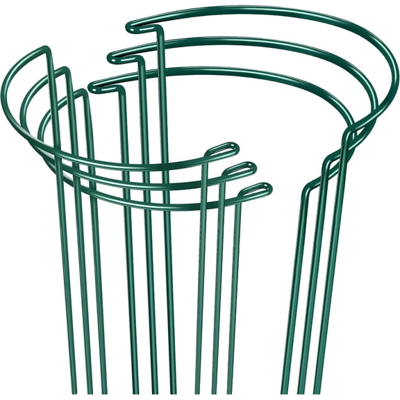 6 Pack Half Round Metal Plant Support Stakes, Green Powder Coated Plant Support Rings, Indoor & Outdoor Plant Cage Supports for Peony, Rose, Hydrangea (10" W x 16" H)
