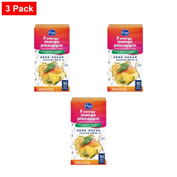 Kroger Energy Zero Sugar Mango Pineapple Drink Mix Packets 10 CT - 3 Pack