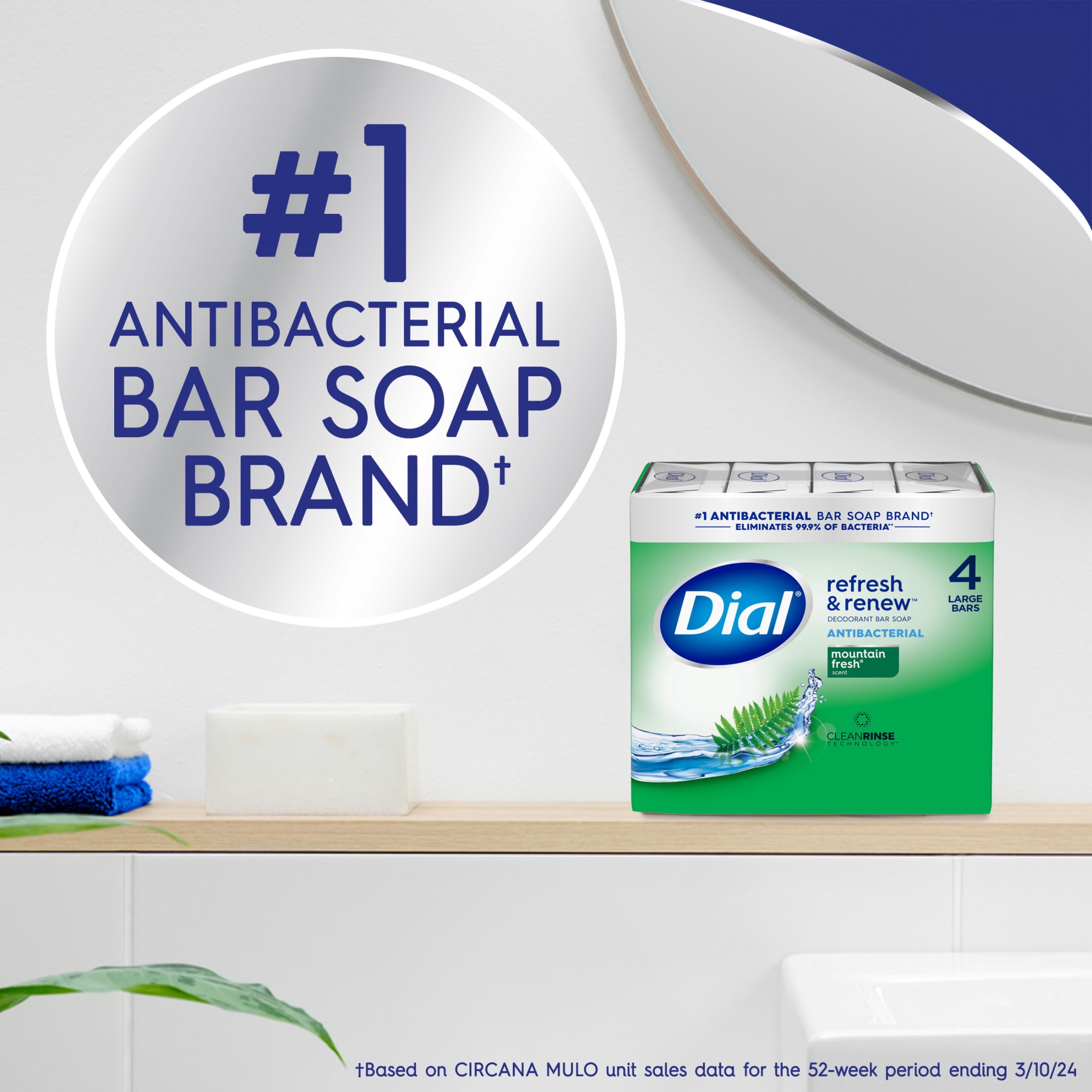 (8 pack) Dial Antibacterial Bar Soap, Refresh & Renew, Mountain Fresh, 4 oz, 4 Bars