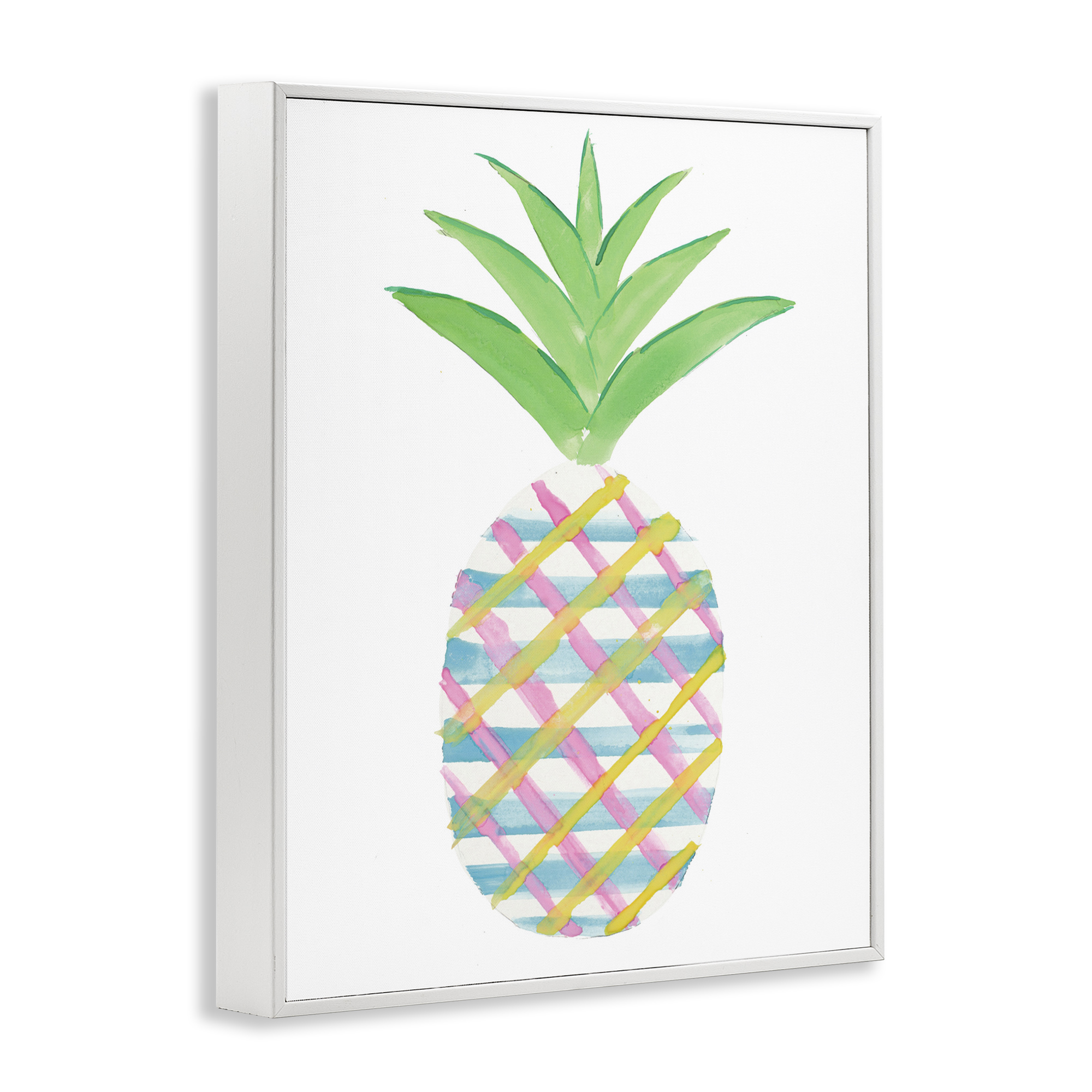 Stupell Industries Plaid Pineapple Fruit Food & Beverage Painting White Framed Art Print Wall Art, 24 x 30