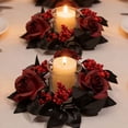 thumbnail image 5 of 13.8 Inch Gothic Halloween Rose Candle Ring Wreath, 3 Inch Inner Diameter Black Artificial Flower Candle Holder Ring with Berries for Dark Theme Mantel Dining Table Centerpiece Witchy Fall Decor, 5 of 9