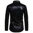 thumbnail image 4 of Men's Sequin Dress Shirt with Lapel Long Sleeve Button Down Bright Face T Shirt Black S, 4 of 6