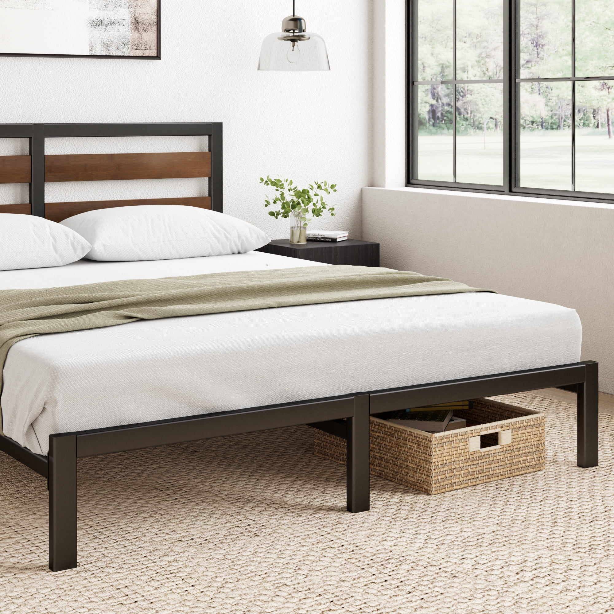 Zinus 35" Shen Bamboo Wood and Metal Platform Bed Frame, Queen