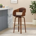thumbnail image 2 of GDF Studio Soledad Mid Century Modern Faux Leather Upholstered 30.5 Inch Swivel Barstool, Dark Brown and Walnut, 2 of 9