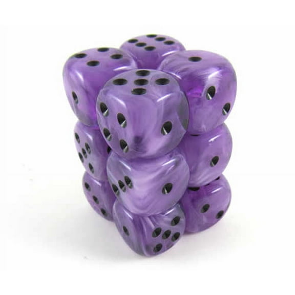 Ice Purple Swirl Deluxe Dice with Black Pips D6 16mm (5/8in) Pack of 12 Koplow Games
