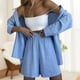 thumbnail image 3 of Traje Verano 2 Piezas Conjunto de pantalón corto de 2 piezas para mujer, cintura elástica, cuello vuelto, cuello en V, atuendo diario Kuymtek Azul Claro S para Mujer, 3 of 6