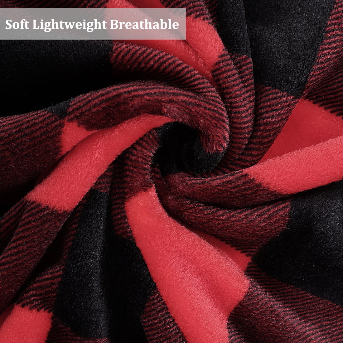Plaid Soft Plush Fleece Blanket for Sofa Couch Bed, 50" x 60", Scarlet+Black