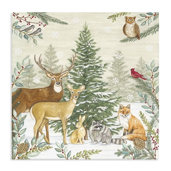 Stupell Industries Traditional Woodland Animals in Winter Canvas Art, 24 x 24, by Deb Strain