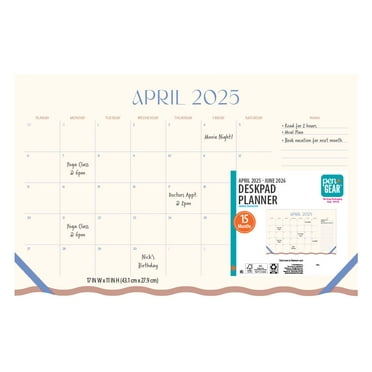 PEN GEAR Monthly Large (17" x 11") Calendar Cream and Blue 15 Month April 2025-June 2026