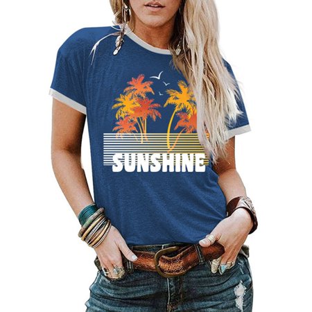 

TINYSOME Bring-On-The-Sunshine-Tee Vacation Top Round Neck Spliced Short Sleeve Blouse