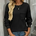 thumbnail image 5 of Htigea Long Sleeve Shirts for Women Casual Crew Neck Knit Ribbed Pullover Loose Cozy Fall Tops with Pocket Black M, 5 of 7