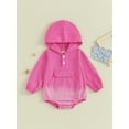 thumbnail image 2 of ZAXARRA Baby Girls Fall Hooded Romper Long Sleeve Solid Color/Floral Print Romper with One Pocket, 2 of 9