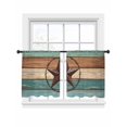 thumbnail image 2 of Sheer Curtains 45 Inches Long, Vintage Teal Light Filtering Window Curtains for Living Room, Brown Western Texas Barn Star Wood Grain Rod Pocket Voile Sheer Curtain Drapes, 52"W x 45"L, 2 Panels, 2 of 8