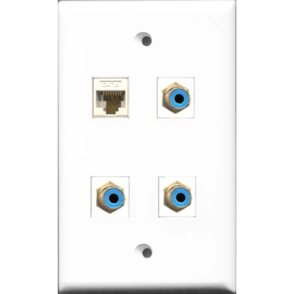 RiteAV - 3 Port RCA Blue and 1 Port Cat6 Ethernet White Wall Plate
