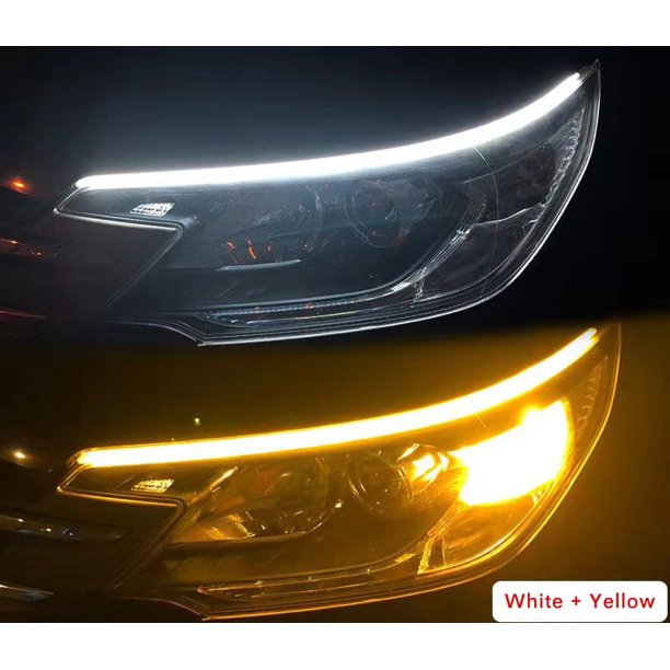 LED DRL Luz de circulación diurna para automóvil Tira impermeable flexible Faros automáticos Blanco 60 cm Señal de giro Luces de flujo de freno amarillas 12V Tan Jianjun unisex