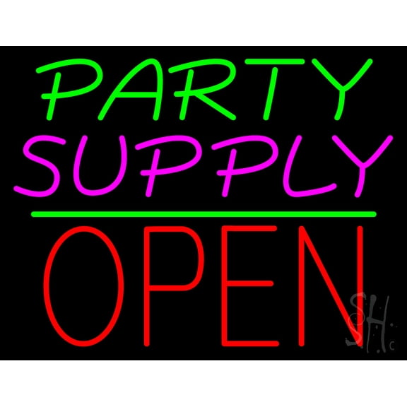 Party Supply Open Block Green Line LED Neon Sign 15 x 19 - inches, Black Square Cut Acrylic Backing, with Dimmer - Bright and Premium built indoor LED Neon Sign for Event, Party.