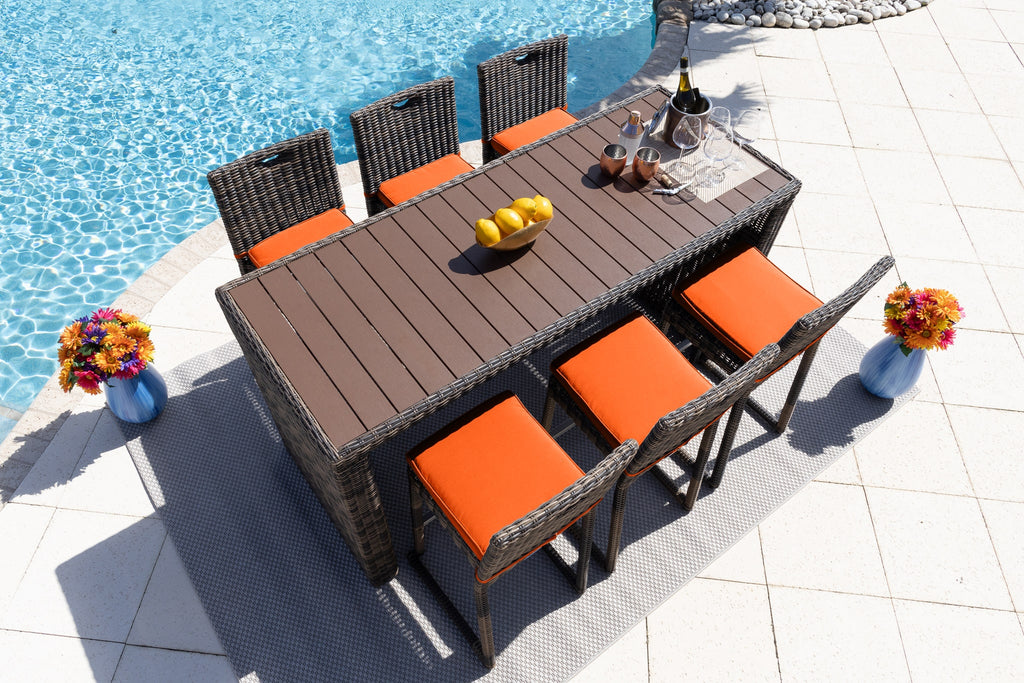 Tuscany 7-Piece Resin Wicker Outdoor Patio Furniture Bar Set with Bar Table and Six Bar Chairs (Half-Round Brown Wicker, Sunbrella Canvas Tuscan) - image 1 of 5
