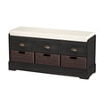 thumbnail image 6 of Storage Bench Entryway Bench No Assembly Required Shoe Bench with Removable Cushion, Wooden Shoe Stool Organizer Storage Bench with 3 Drawers and 3 Rattan Baskets - Black, 6 of 8