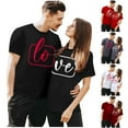thumbnail image 1 of T-shirts Assortis pour Couples de la Saint-Valentin, Mode, Imprimé de Lettres, Col Rond, Manches Courtes, T-Shirt Décontracté, Confortable, Doux, Mari Femme, Chemisiers, Chandail, Ensembles, Rouge, G, 1 of 5