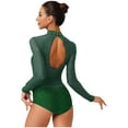 thumbnail image 2 of YiZYiF Womens Figure Skating Gymnastics Leotard Glittery Rhinestone Long Sleeve Dance Costume Green L, 2 of 5