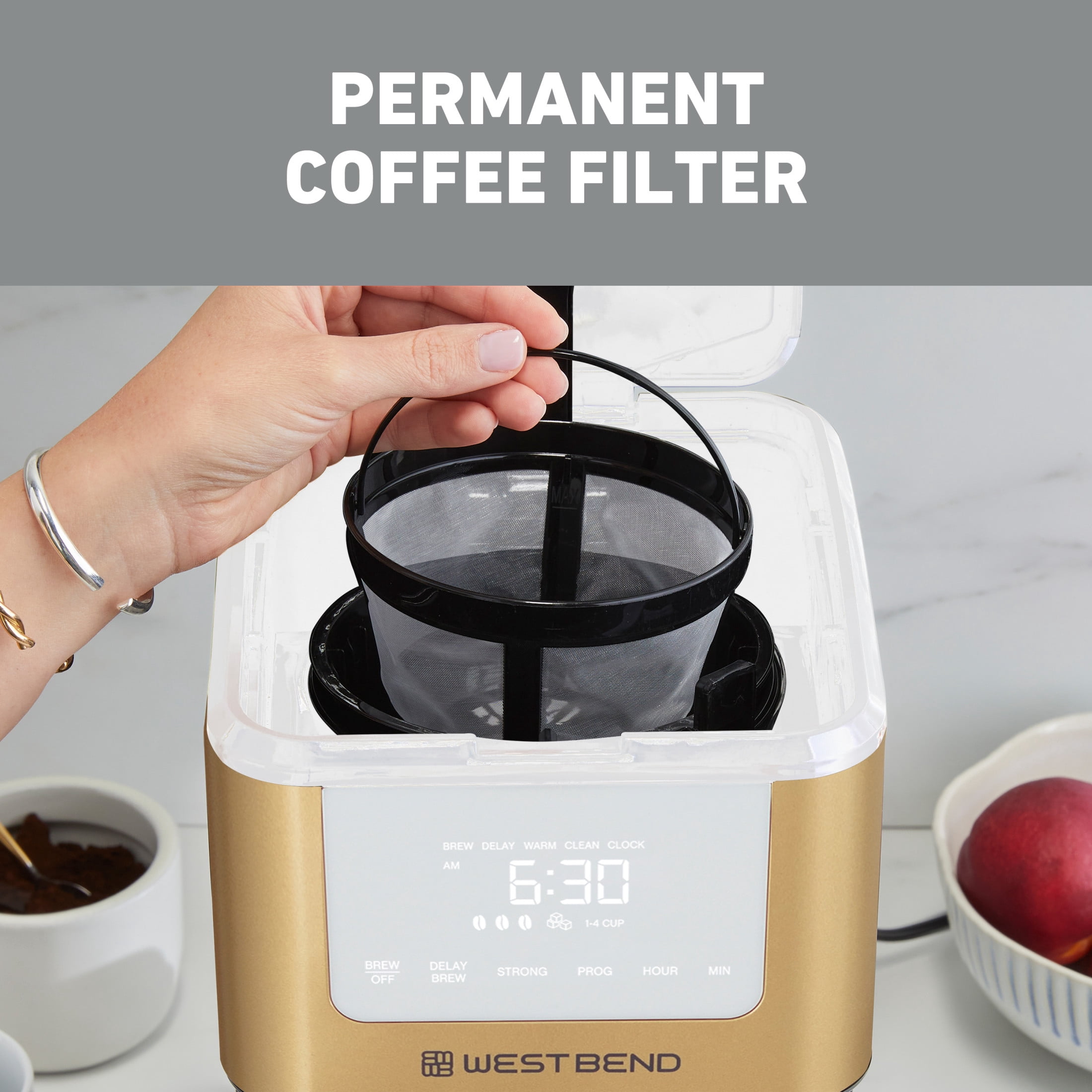 West Bend Timeless 12 Cup Hot & Iced Coffee Maker, in White/Gold (CMWB12WG13)