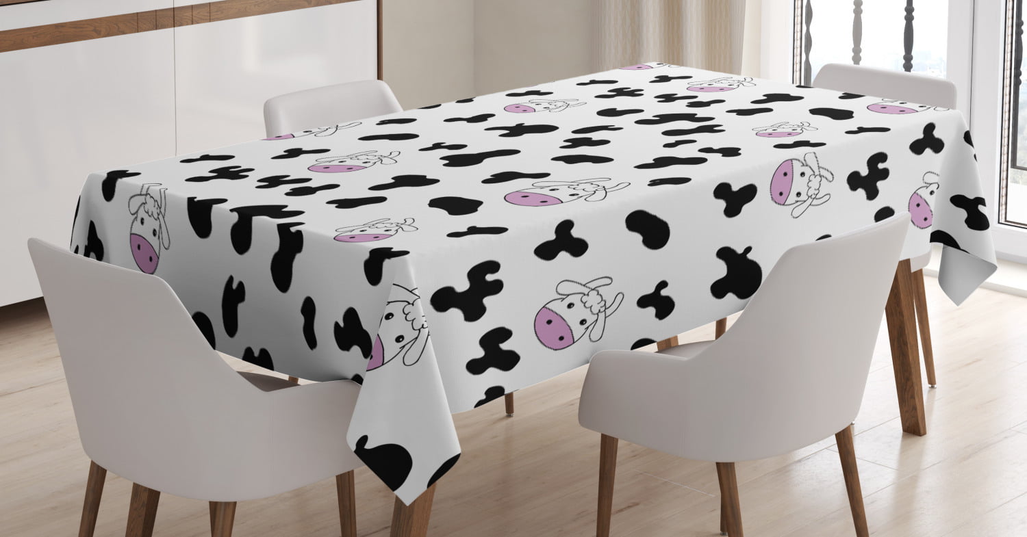 Cow Print Tablecloth, Animal Cow Hide Pattern Doodle Cartoon Children  Drawing Farming Husbandry, Rectangular Table Cover for Dining Room Kitchen,  60 X 84 Inches, Black White Pink, by Ambesonne - Walmart.com