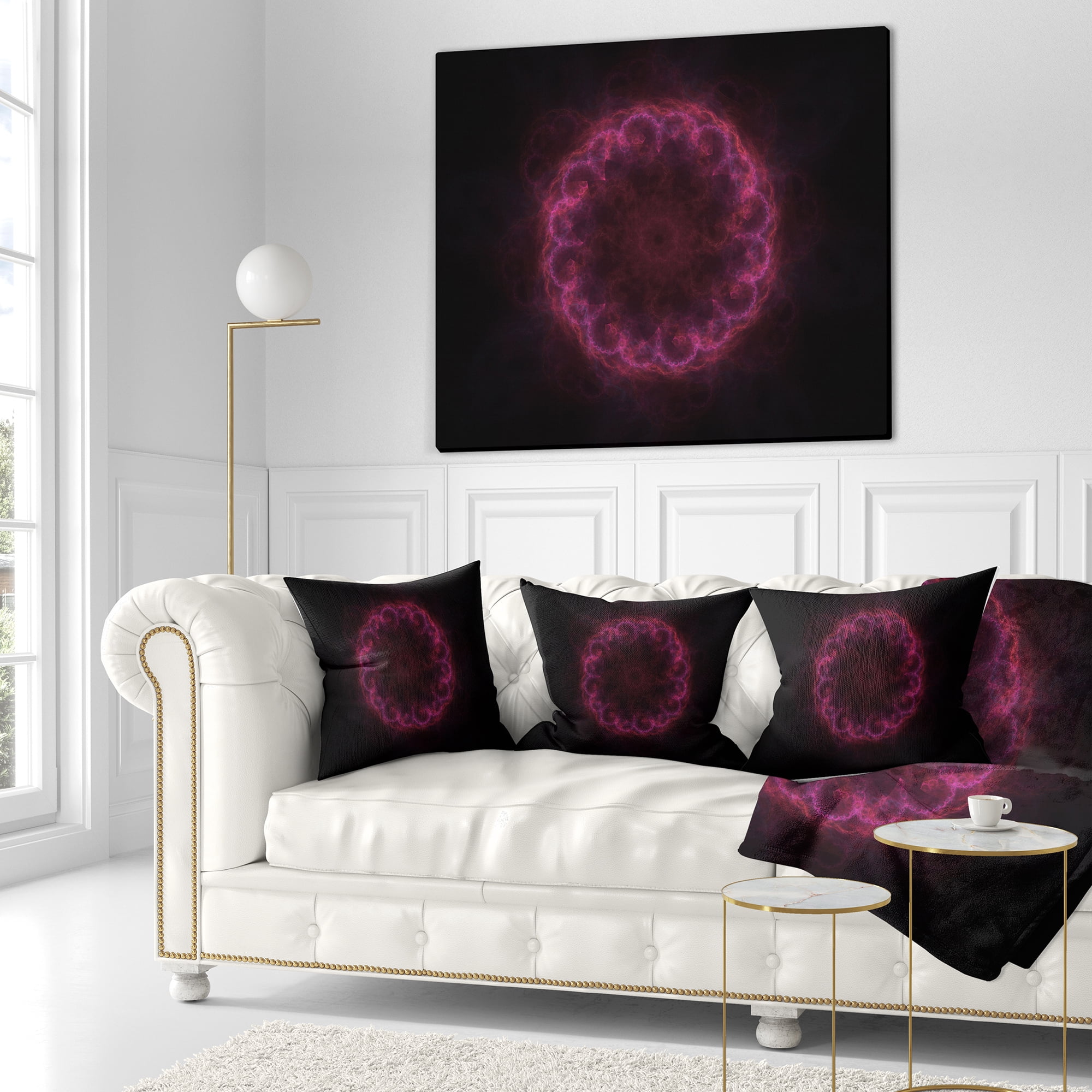 Designart Dark Radial Purple Fractal Flower Digital Art - Floral Throw Pillow - 16x16