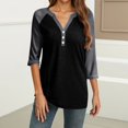 thumbnail image 5 of WTOBBY Women's V-Neck Raglan Sleeve Colorblock Blouse with 3/4 Sleeve, Casual Button Detail Top for Fall Season, Comfortable Fashion Apparel,Black L, 5 of 5