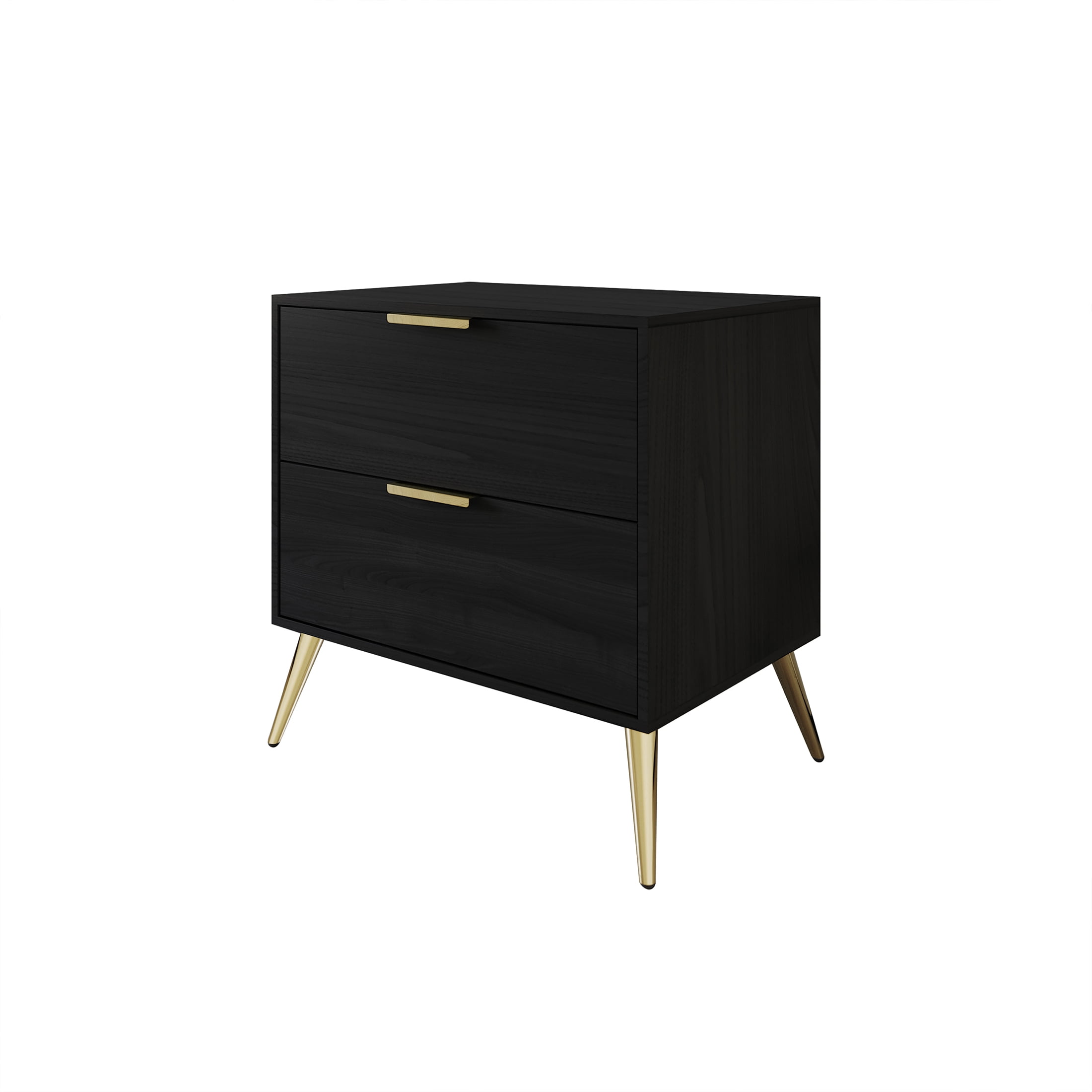 Castle Place Glam 2 Drawers Wooden Nightstand, Black
