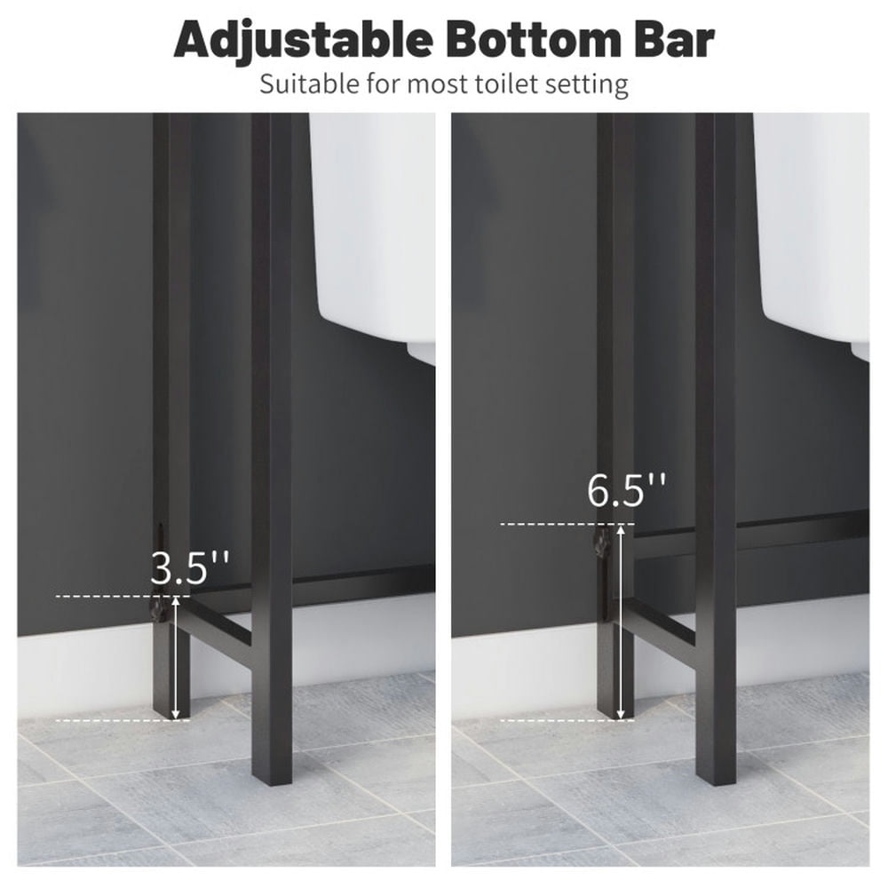 Finihen Toilet Storage Rack, Toilet Storage Shelf, Over-The-Toilet Storage Shelf Space Saving Metal Bathroom Organizer Hooks, for Bathroom, Brown