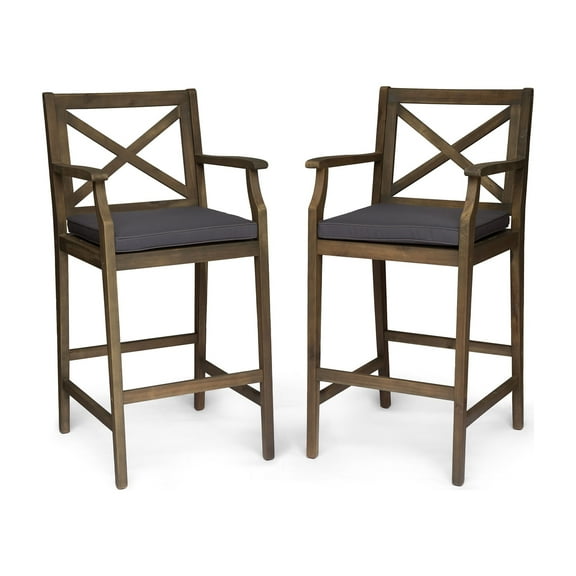 Logan Outdoor Acacia Wood Barstool, Teak and Gray