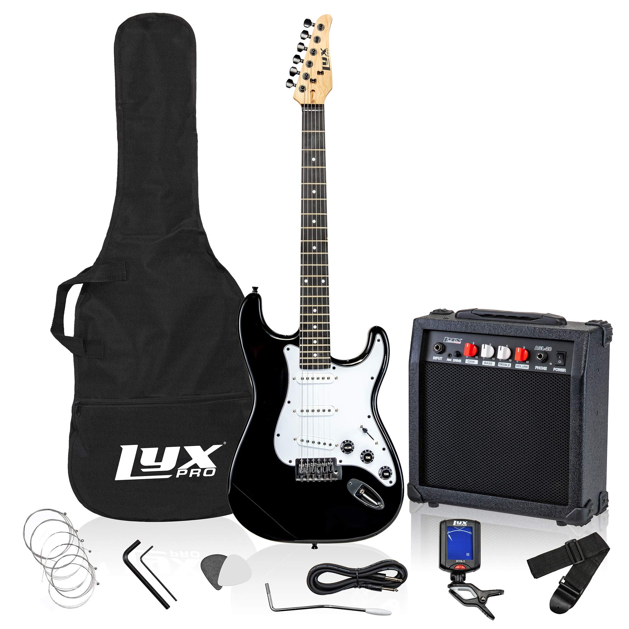 LyxPro Electric Guitar Package Complete Kit With 20 Watt AMP, Black