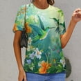 thumbnail image 6 of Flower Hummingbird Women's Short Sleeve Tops Casual Blouses T Shirt, 6 of 6
